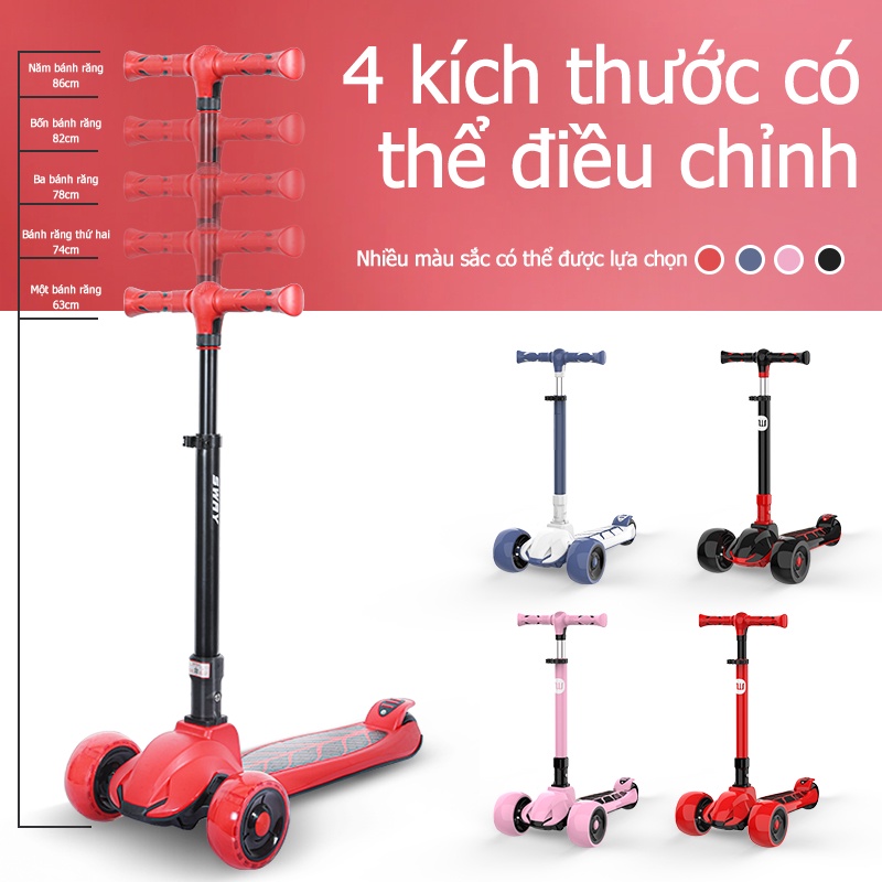 Xe Scooter 3 Bánh Có Đèn Flash Có Thể Điều Chỉnh Dành Cho Bé 3-10 Tuổi