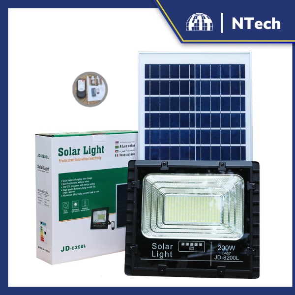 Đèn Năng Lượng Mặt Trời JD-8200L Công Suất 200W - Mẫu Mới 2020, Khung Nhôm, Chip Led "SMD" - BH 02 Năm
