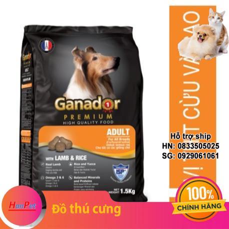 Hanpet. Thức ăn chó dạng viên cao cấp Ganador Adult (cừu gạo) gói 1,5kg - Dành cho chó trưởng thành (hanpet 210)
