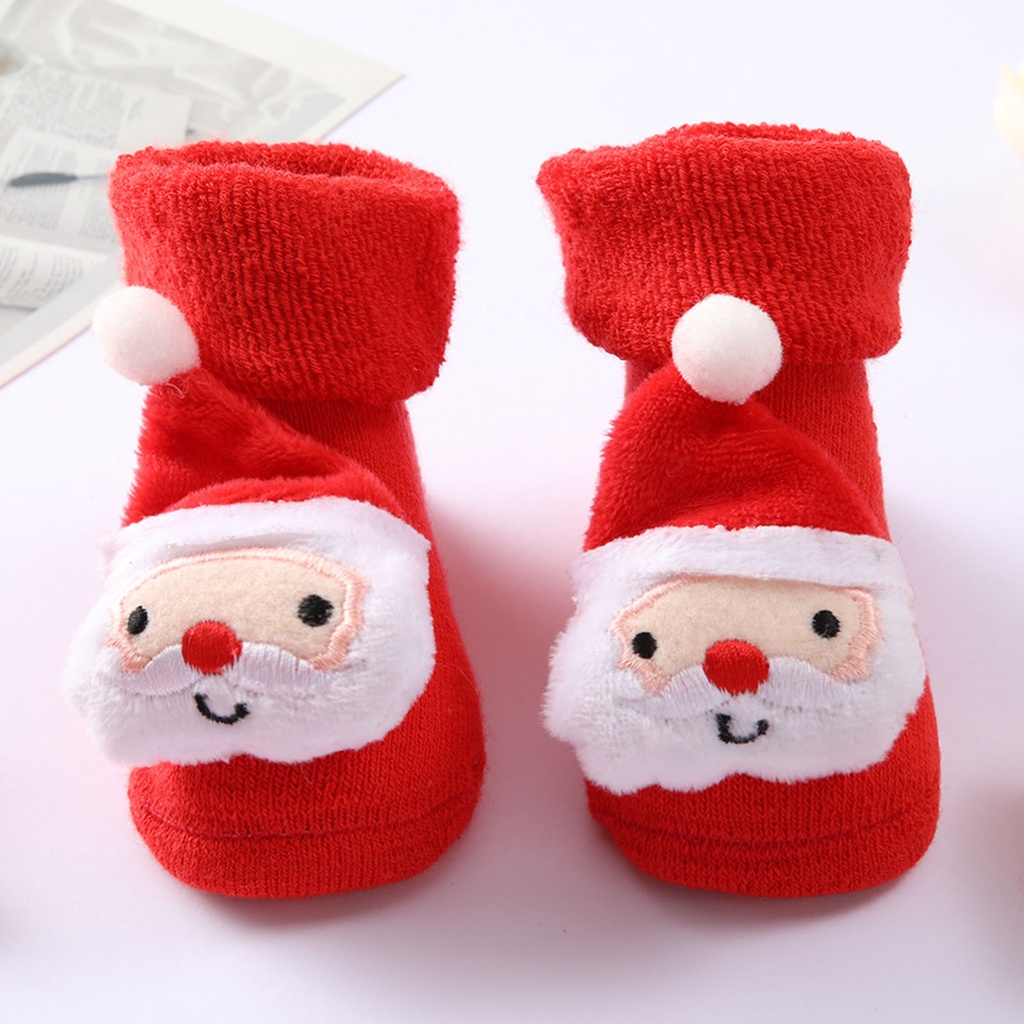 Babyfair Vớ Giáng Sinh Đỏ Dệt Kim Ấm Áp Dài Giữ Nhiệt Thun Co Giãn Thoáng Khí Cho Bé 0‑1 Tuổi