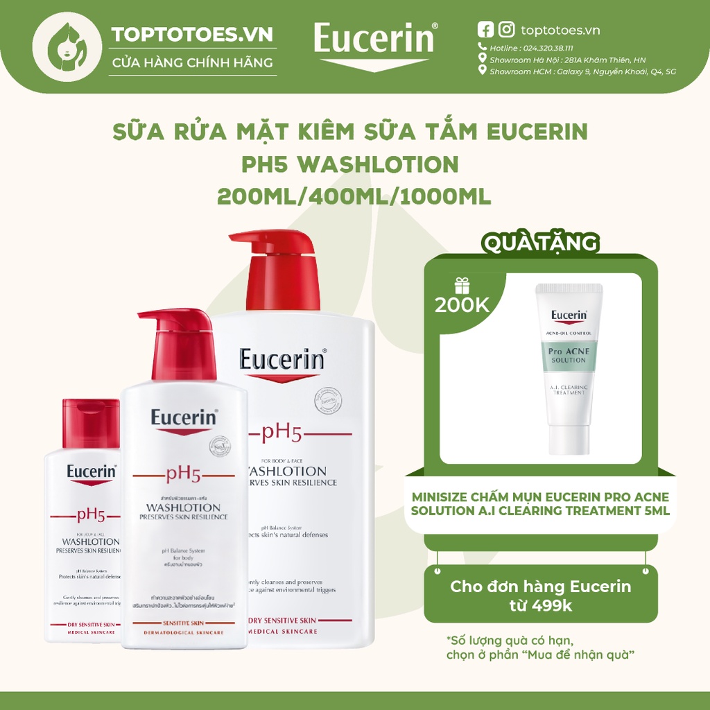 Sữa rửa mặt kiêm sữa tắm Eucerin pH5 Washlotion for Body & Face - 200ml/400ml/1000ml