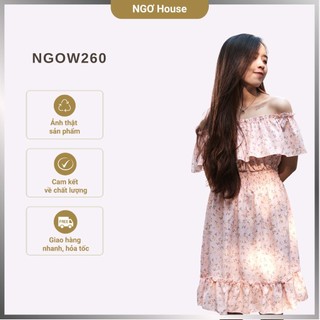 Váy hoa nhí trễ vai tiểu thư dễ thương Amabella Dress, Đầm hoa nhí trễ vai bông hồng
