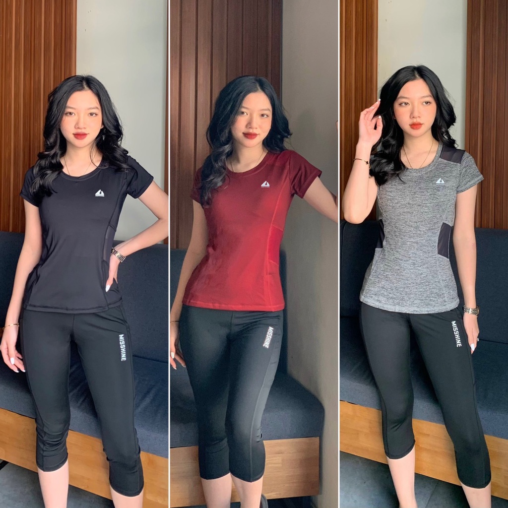 Set tập gym yoga nữ quần lửng áo cộc tay chất siêu đẹp thấm hút mồ hôi co giãn 4 chiều