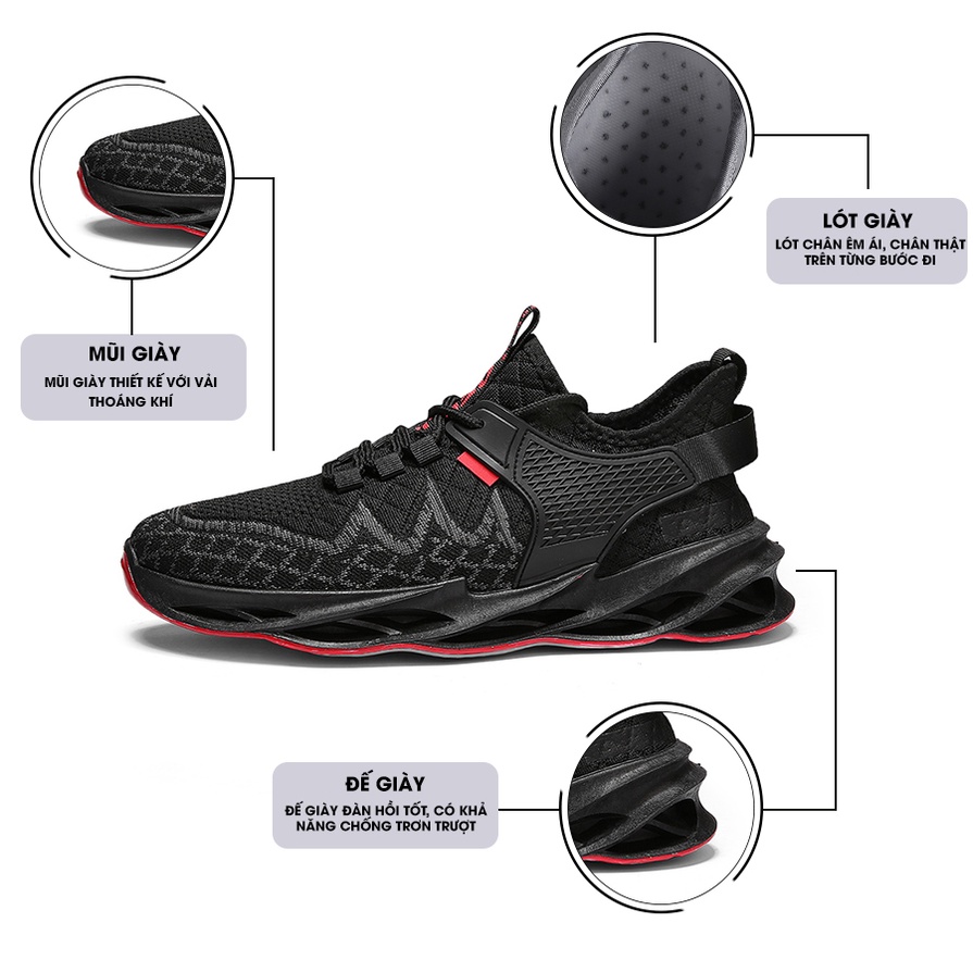 Giày Thể Thao Nam MENDO - Giày Sneaker Màu Đen - Xám, Phù Hợp Đi Chơi, Thể Dục Thể Thao - G5025