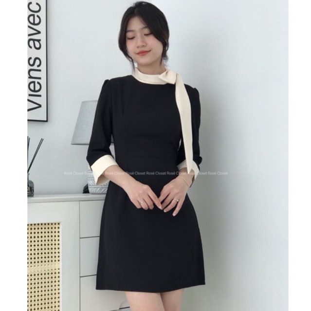 Váy đen công sở thanh lịch cột nơ