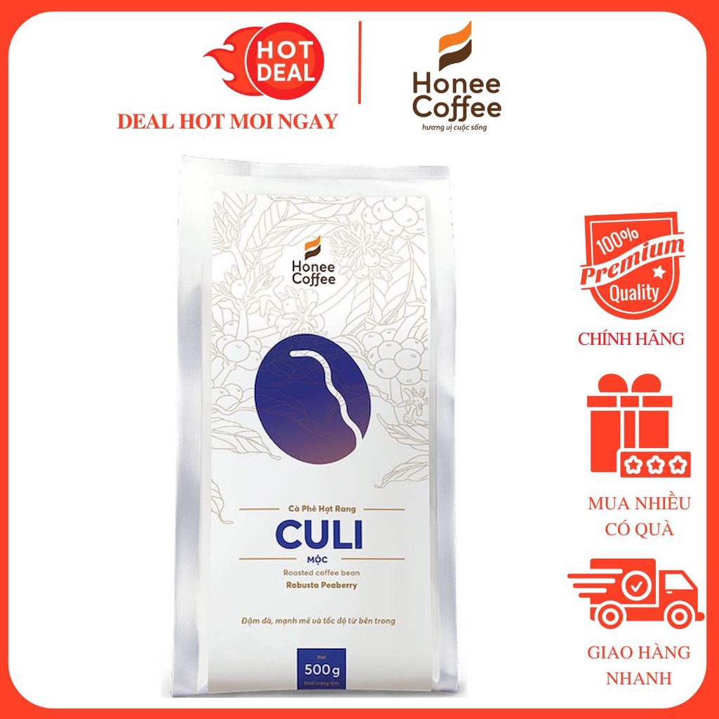 Cà Phê Hạt Rang Peaberry Culi Honee Coffee 500G tuyển chọn từ vùng đất đỏ bazan Đăk Lăk
