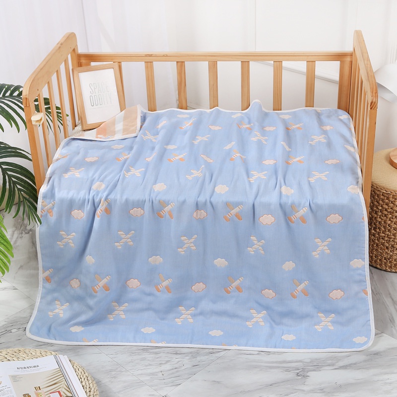 Chăn tắm cho bé Khăn tắm sơ sinh mềm mại cho trẻ, áo choàng tắm 6 lớp cotton muslin họa tiết 2 mặt 110x110cm