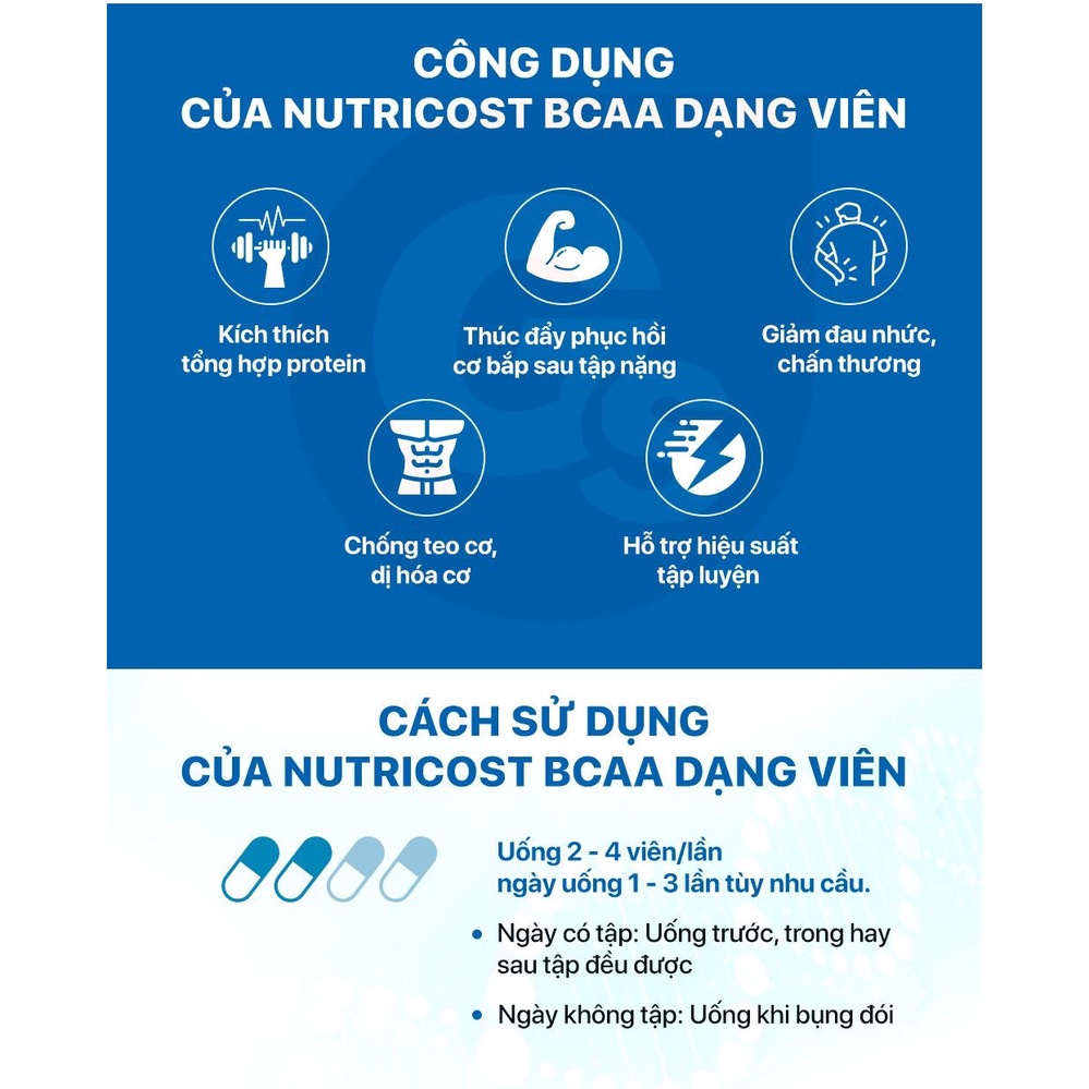 Viên uống Nutricost BCAA Capsules, 1000mg  nhập khẩu Mỹ