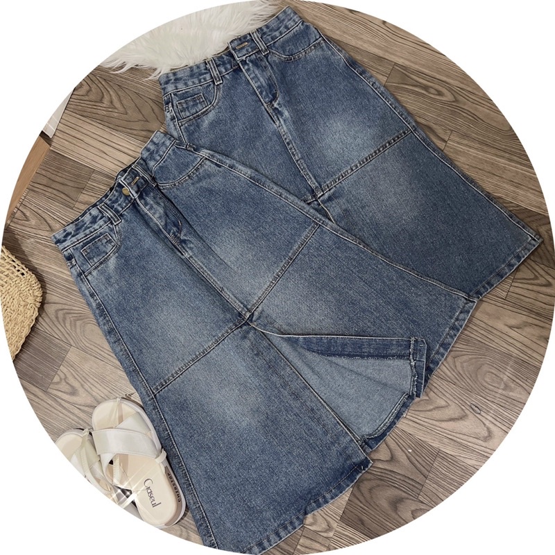 Chân váy jeans dáng dài xẻ lưng cao Cuahangjeans
