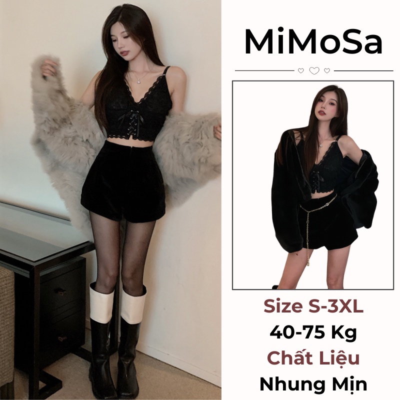 Quần Short Nhung Nữ Bigsize Mimosa, Quần Đùi Sooc Nhung Ôm Cạp Cao Hàng Cao Cấp 113