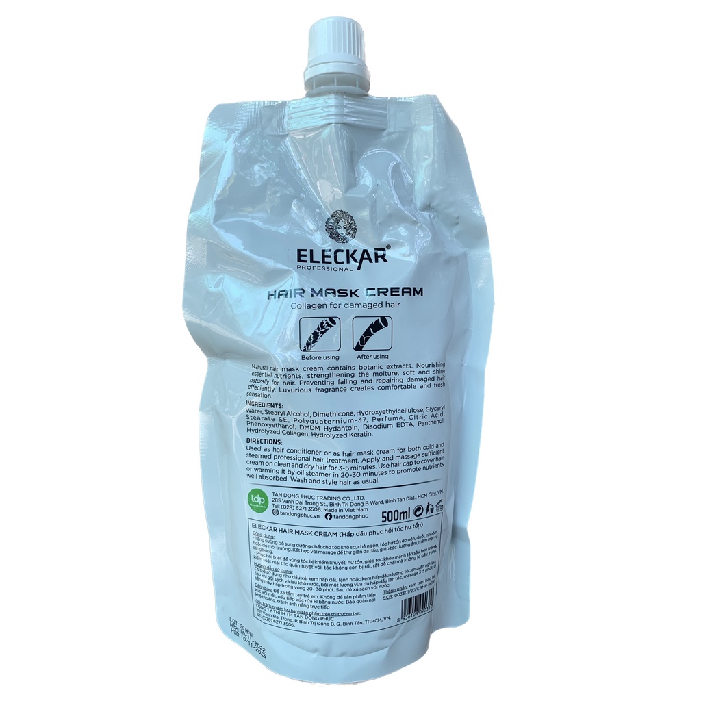 Dầu hấp phục hồi tóc vitamin complex collagen Eleckar 500ml