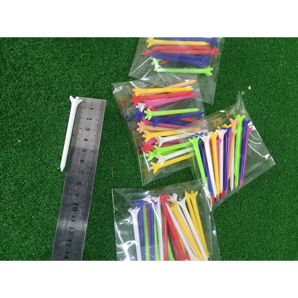 Set 20 cái tee golf nhựa dài 7cm, tee nhựa đỡ bóng golf, ti chơi gôn nhiều màu siêu bền, trụ đỡ bóng gôn