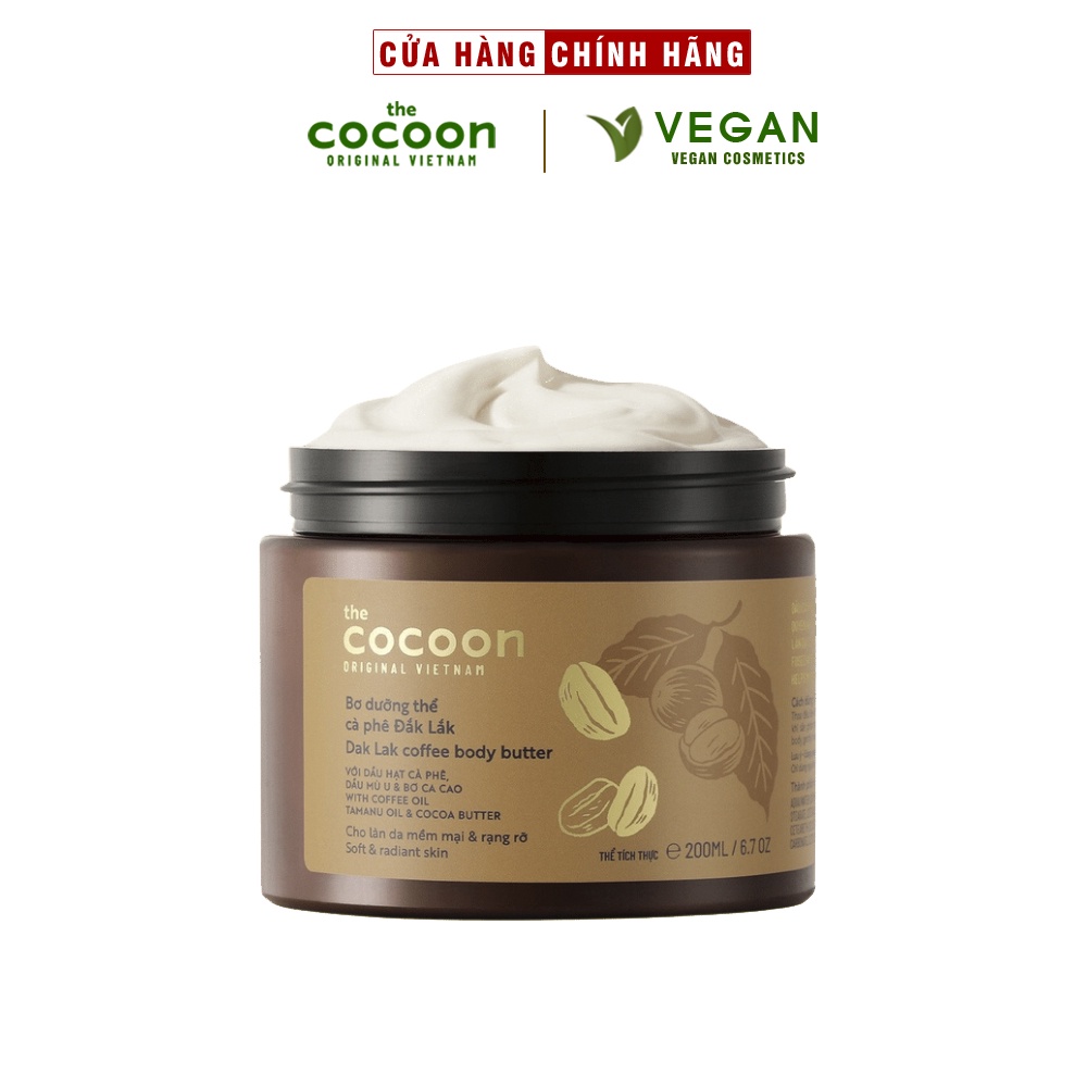 Bơ dưỡng thể cà phê đắk lắk cocoon 200ml thuần chay