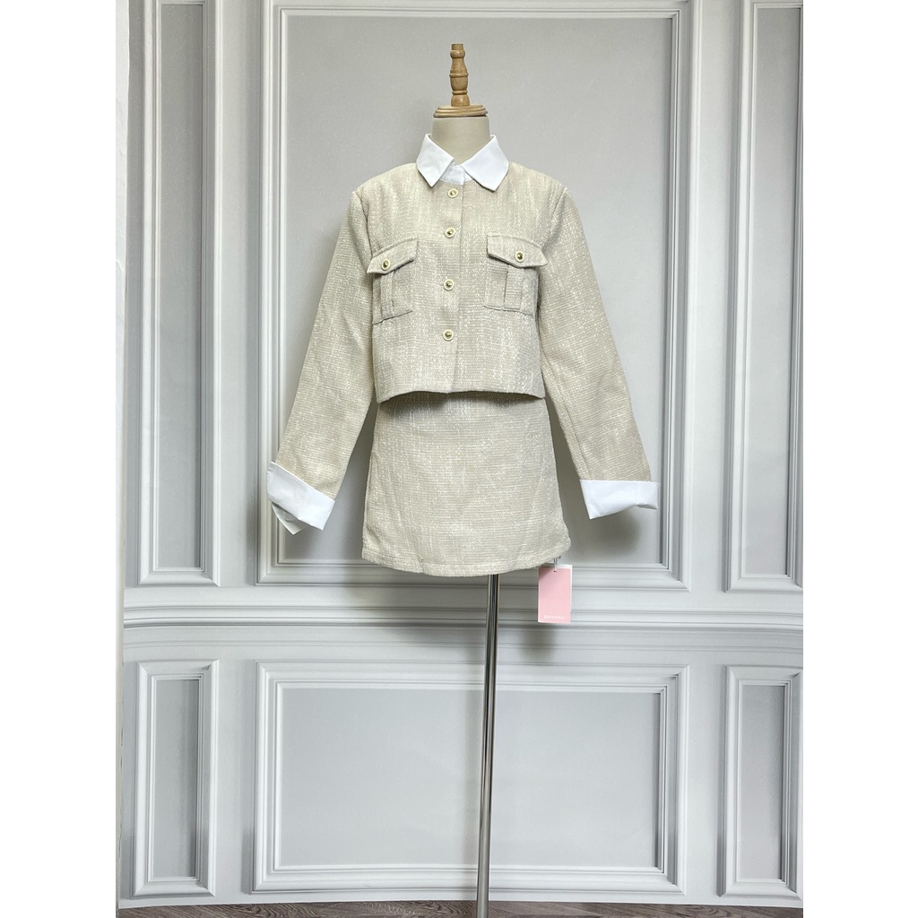 S1363 New nguyên tag Set áo váy NỘI ĐỊA HÀN hàng hiệu chính hãng thời trang nữ màu kem size S thanh lý ký gửi