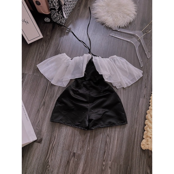 Jum Đùi Trễ Vai Dây Thắt Nơ Tơ Óng Tapta Lưng Thun