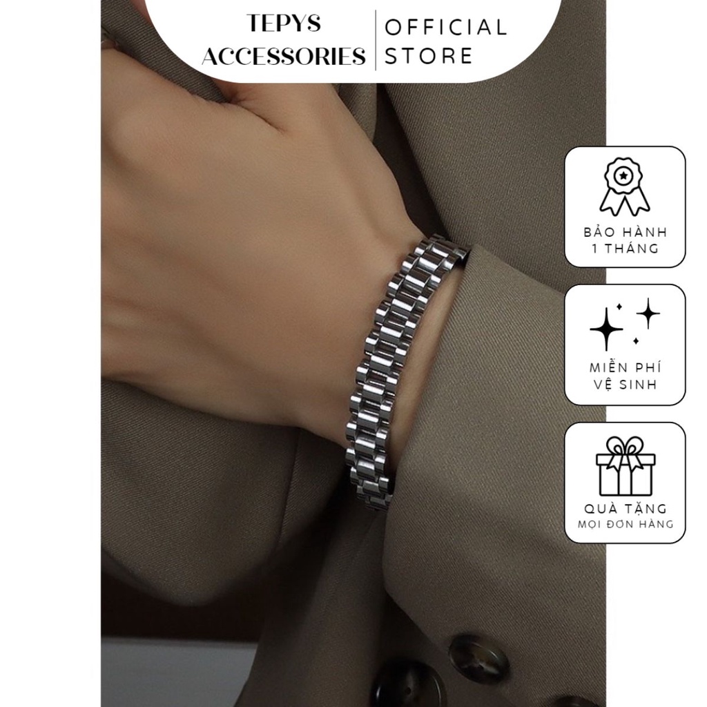 Lắc tay nam nữ Titan mạ Vàng/Bạc dây đồng hồ an toàn cho da, không rỉ sét Tepys (LT123)