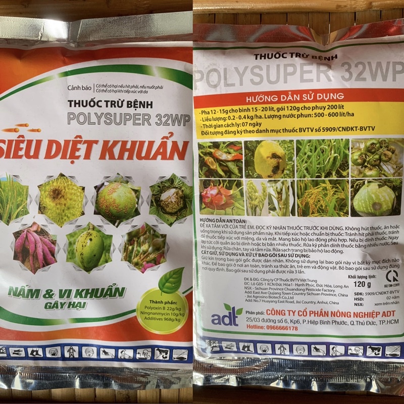thuốc trừ bệnh SIÊU DIỆT KHUẨN POLYSUPER 32WP 100g diệt trừ nấm và vi khuẩn gây hại vtnn thân thiện