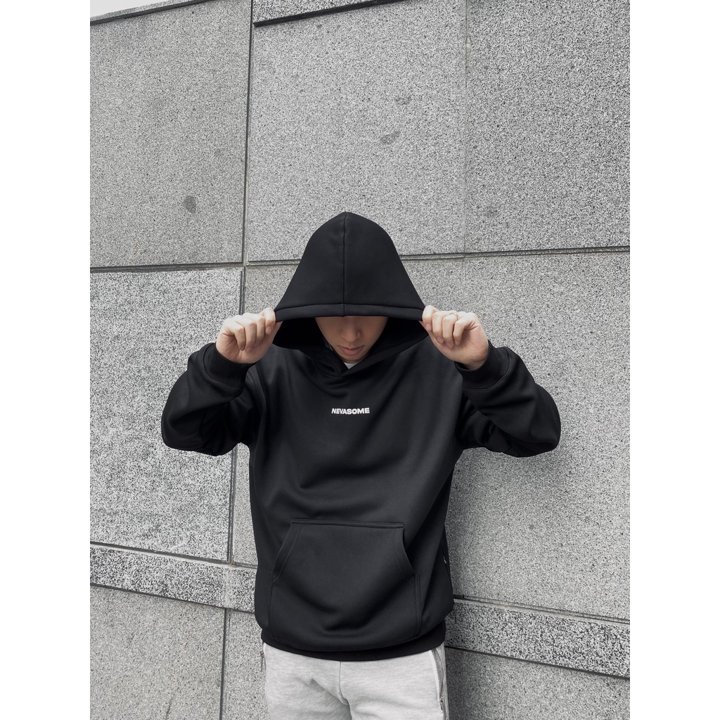 Áo Hoodie Nỉ Lót Lông Cừu local brand NEVASOME Signature v2 Đen Cotton Nỉ Bông 450gsm Form Rộng Nam Nữ Oversize