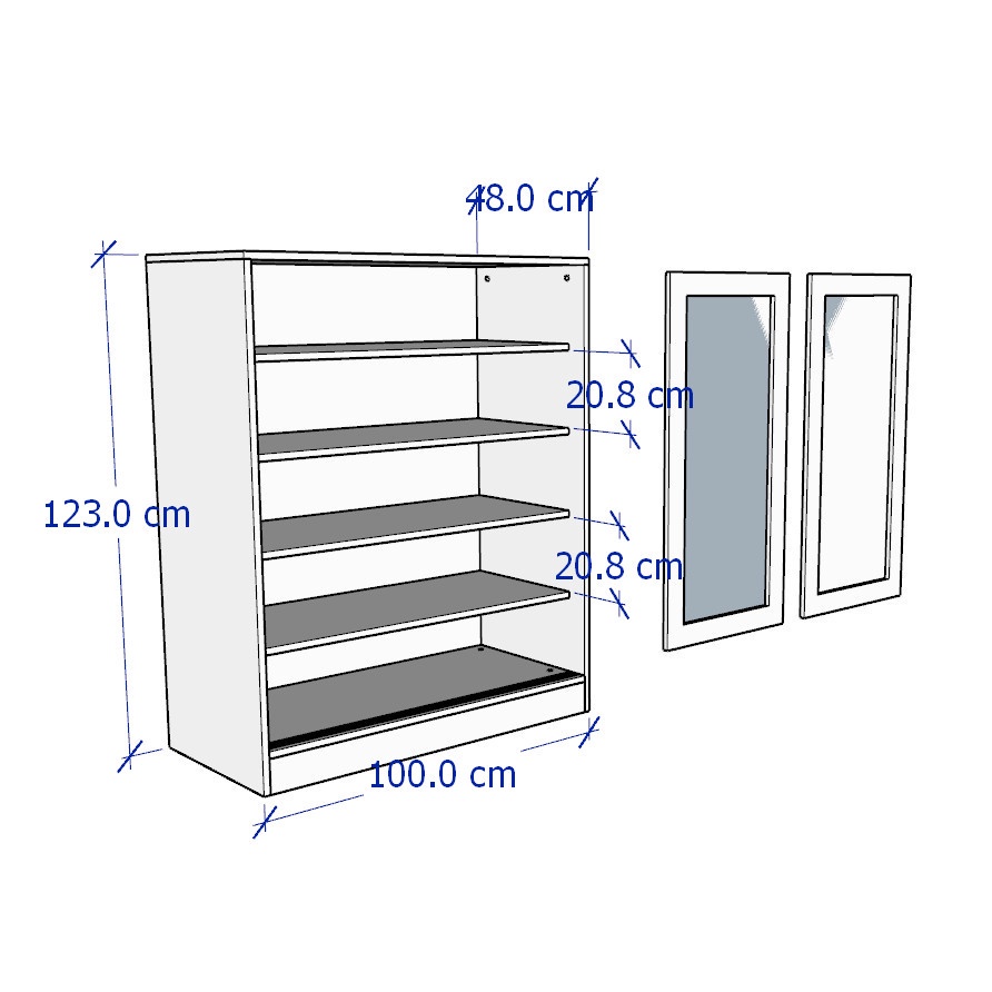 BRUNO, Tủ lưu trữ đồ dùng cửa kính CAB_001, 100x48x123cm, tủ gỗ Scandi Home