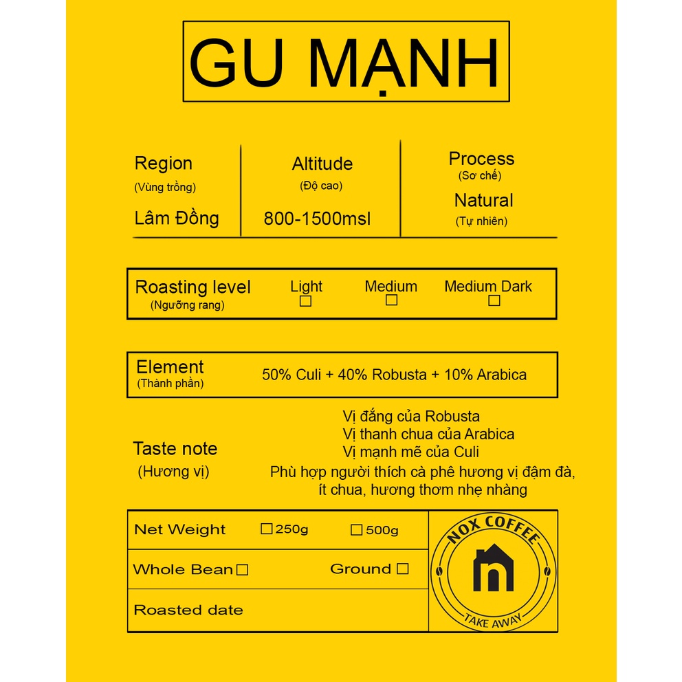 Cà phê Gu Mạnh nguyên chất 100% - Nox Coffee