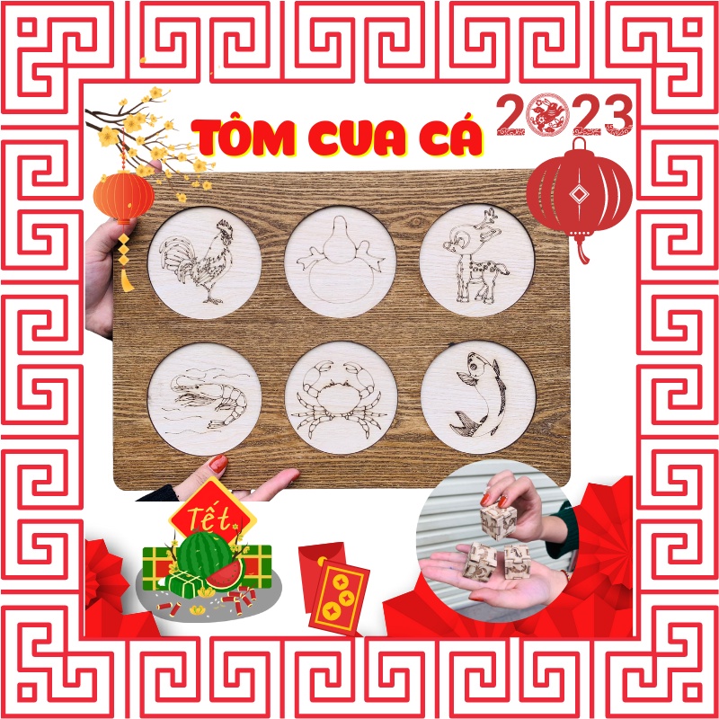 (Vui Tết 2023) Bộ Bầu Cua Tôm Cá Bằng Gỗ Loại Lớn Hàng Benrikids - Game Gia Đình Vui Nhộn