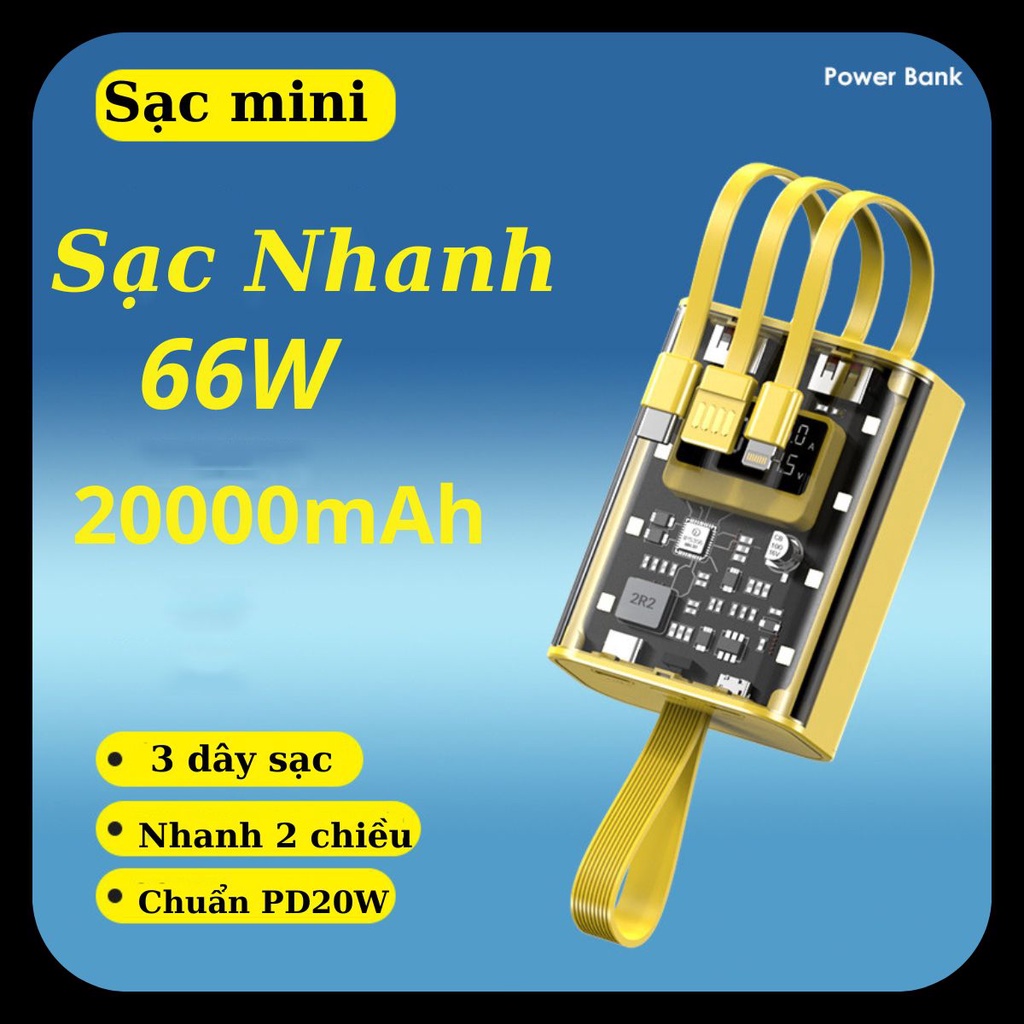 Pin sạc dự phòng trong suốt 20000mAh sạc nhanh 66W màn hình Led