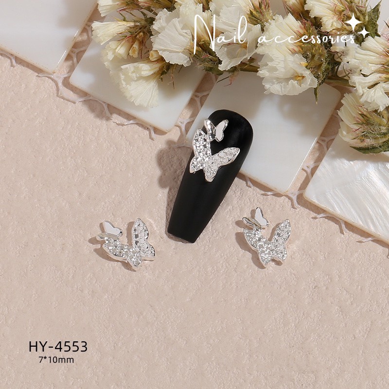 Charm nail cao cấp, charm bạc gắn móng tay, phụ kiện trang trí móng tay