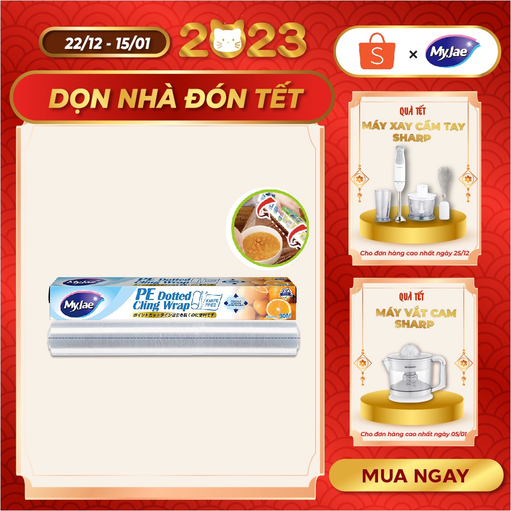 Màng bọc thực phẩm PE 30M MyJae, Dạng xé chấm đứt ,Màng bọc thực co giãn, Bảo quản thực phẩm