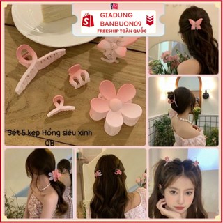Set 5 kẹp tóc hồng siêu xinh