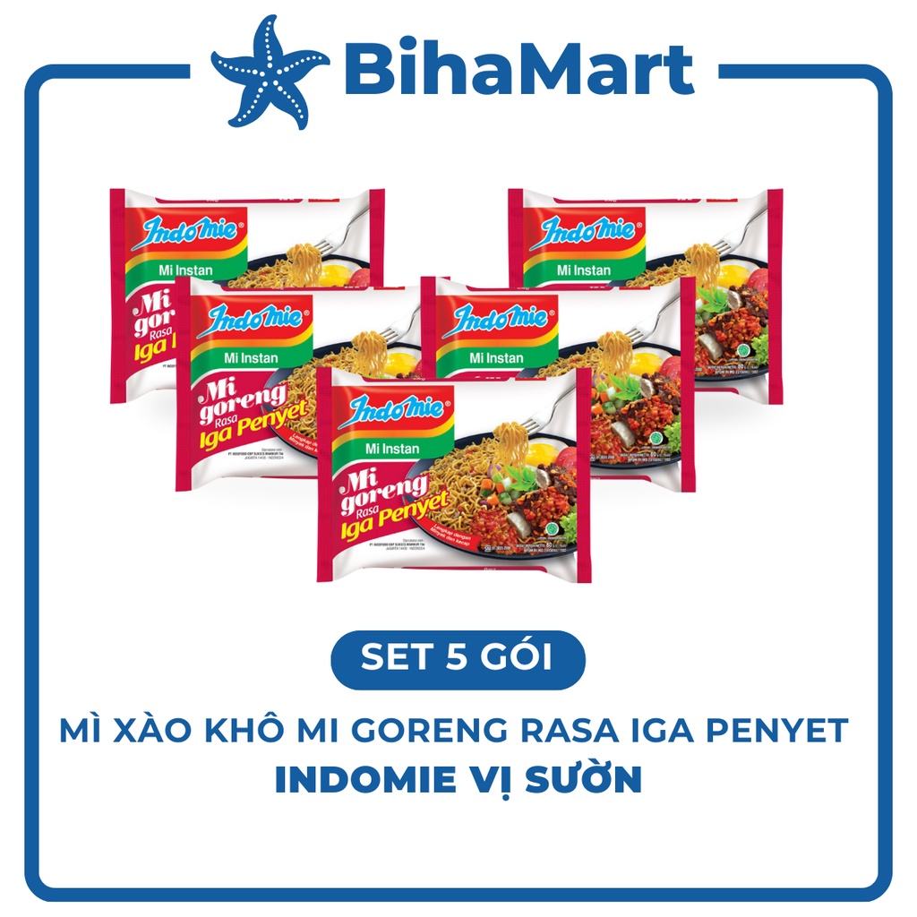 - INDOFOOD - Mì xào khô Indomie vị sườn (bò cay) (Mi Goreng Iga Penyet) (80g/gói) - Mì Ăn Liền Indonesia