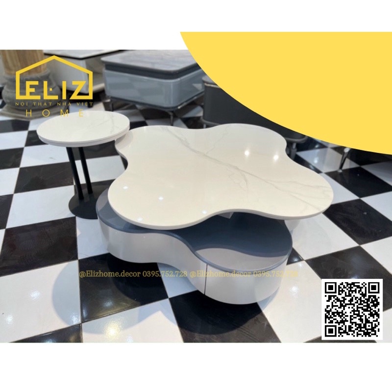 Cặp bàn trà Hoa mặt đá xoay 360° nhập khẩu