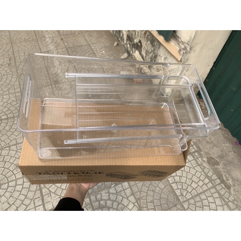 Khay Bia Tủ Lạnh - Hộp Khay 2 Tầng Trong Suốt Tiện Ích Đựng Nước Ngọt , Bia Trong Tủ Lạnh