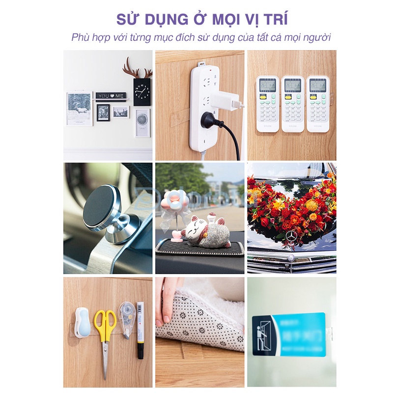 Băng dính 2 mặt siêu dính DOROTA tái sử dụng nhiều lần băng keo nano trong suốt dán tường loại dày AT305