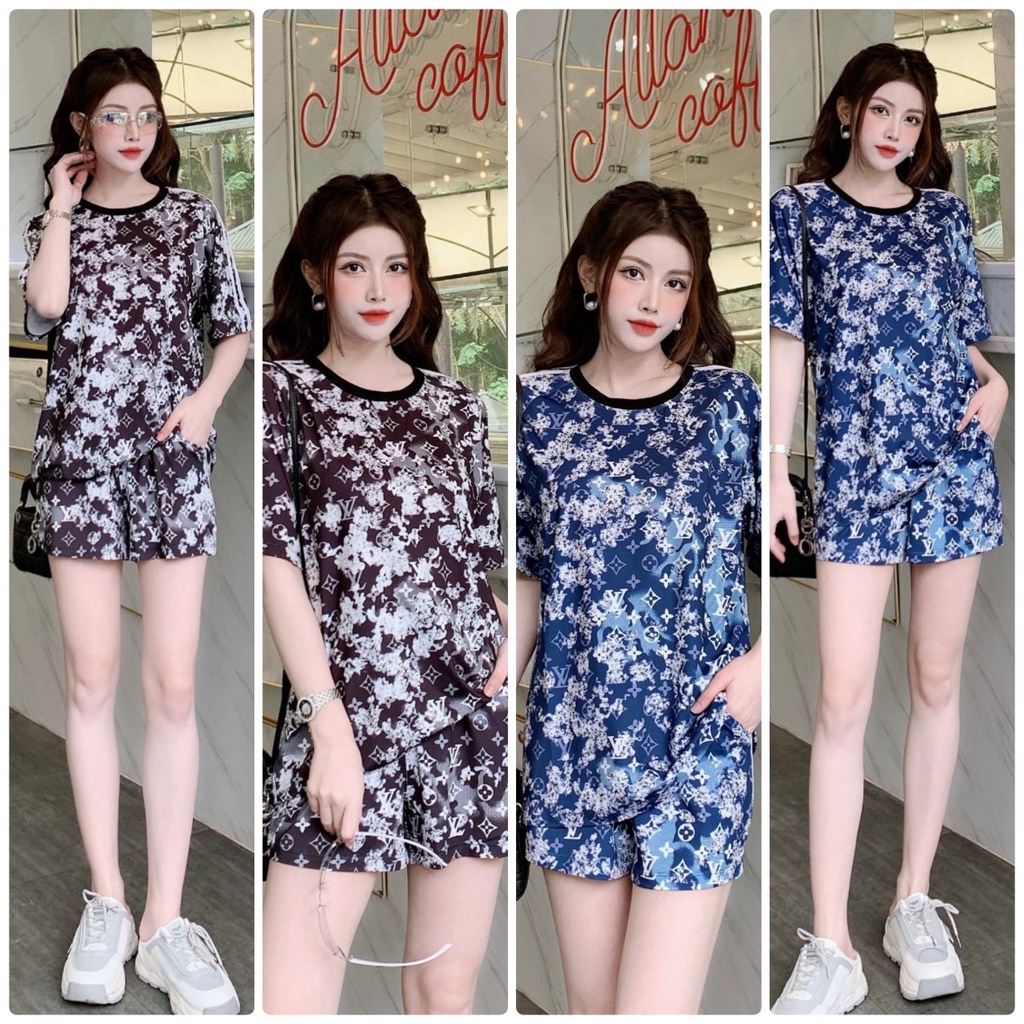 Set Bộ Đùi Form Rộng Thun Lạnh In 3D Họa Tiết MS101 (2 Màu 4 Size Lựa Chọn)