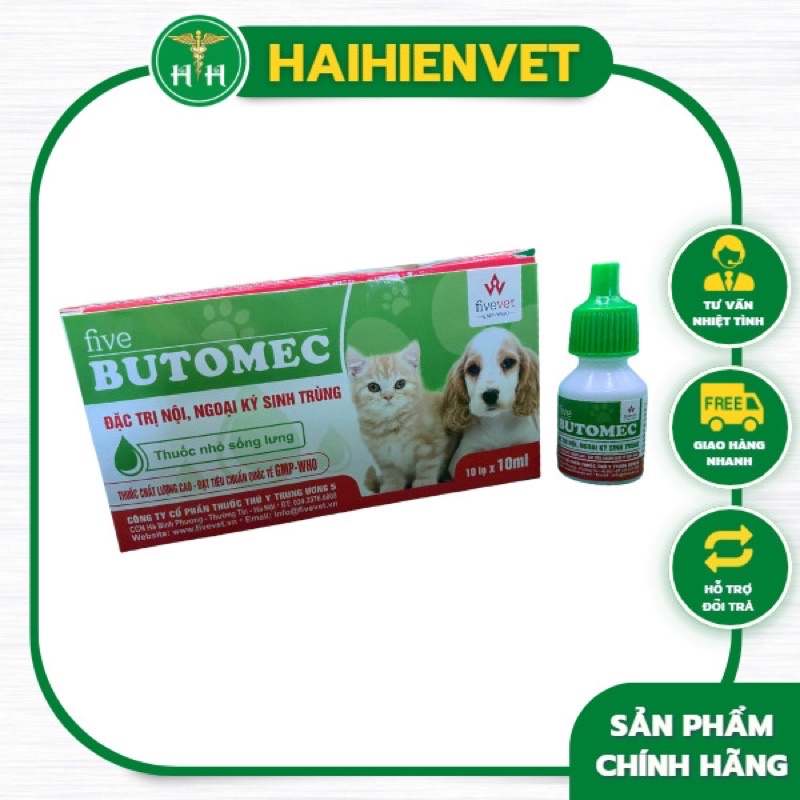 10ml five BUTOMEC - ve, rận, ghẻ, bọ chét trên chó mèo, nhỏ ngoài da
