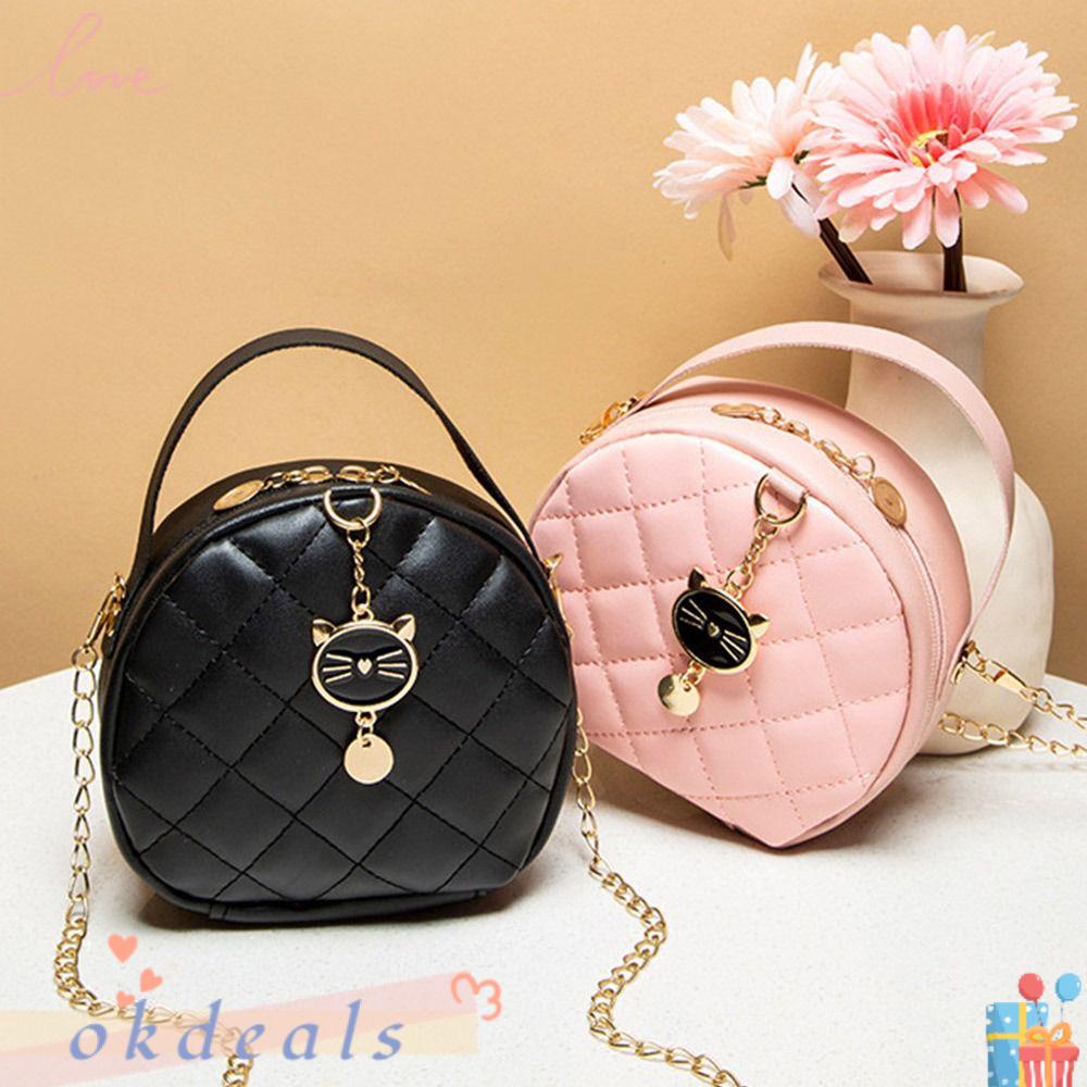 Túi Đeo Vai Da PU Hình Mèo Phối Dây Xích Dễ Thương Cho Bạn Gái