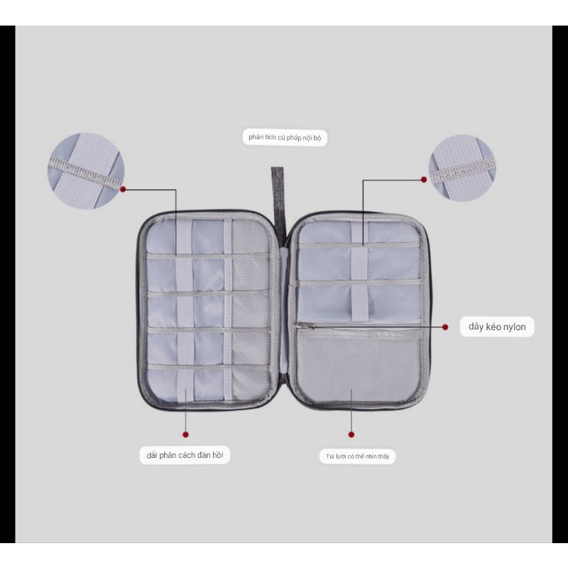 Túi đựng cáp sạc, tai nghe, pin dự phòng, usb... thiết kế nhiều ngăn nhỏ thuận tiện lưu trữ phụ kiện công nghệ