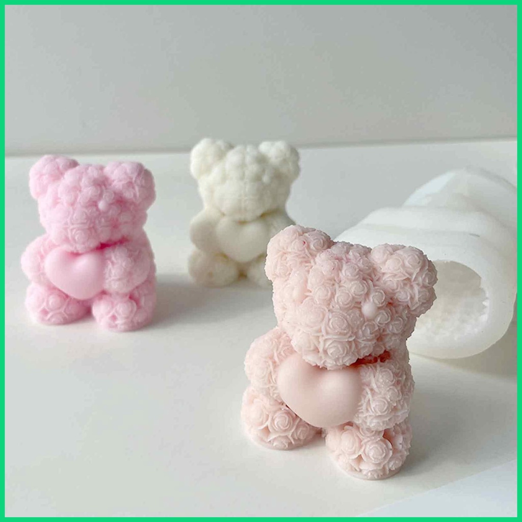 Khuôn Làm Xà Phòng Bằng Silicone Hình Gấu Hoa Hồng 3D Trái Tim / Bó Hoa Valentine