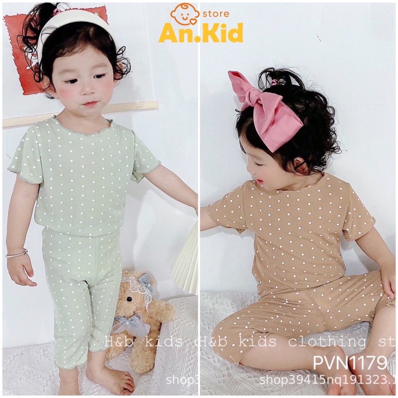 Bộ Lửng Tăm Lạnh Chấm Bi Bé Trai, Bé Gái 10-18kg Chất Lạnh Mềm Viền Sóng Họa Tiết Chấm Bi - AN.KID