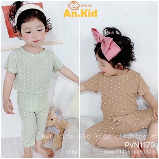Bộ lửng tăm lạnh chấm bi bé trai, bé gái 10-18kg chất lạnh mềm viền sóng họa tiết chấm bi - an.kid