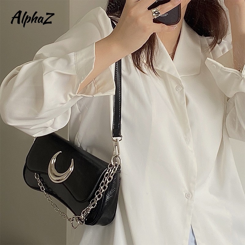 AlphaZ Túi Đeo Vai Da PU Có Khóa Hình Mặt Trăng Thời Trang Cao Cấp Cho Nữ