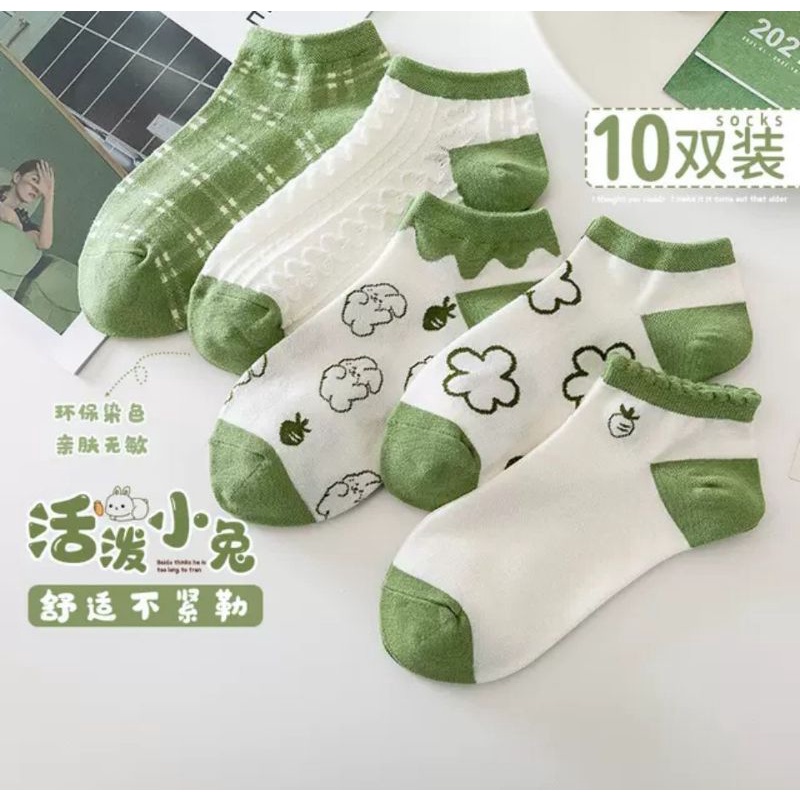 Set 5 đôi tất vớ phối màu trắng xanh cổ ngắn hoạ tiết nhiều kiểu cực xinh hàng đẹp giá rẽ mẫu mới bán chạy