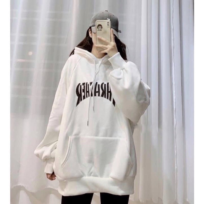 Áo Hoodie nỉ bông chữ thêu siêu xinh, from áo unisex dáng rộng thụng ống tay bồng - hàng có sẵn
