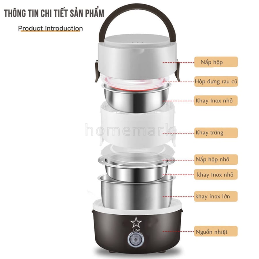 Hộp Cơm Cắm Điện 3 Tầng Ruột Inox 304, Cặp Lồng Cơm Cắm Điện Hâm Nóng Đồ Ăn Tiện Dụng
