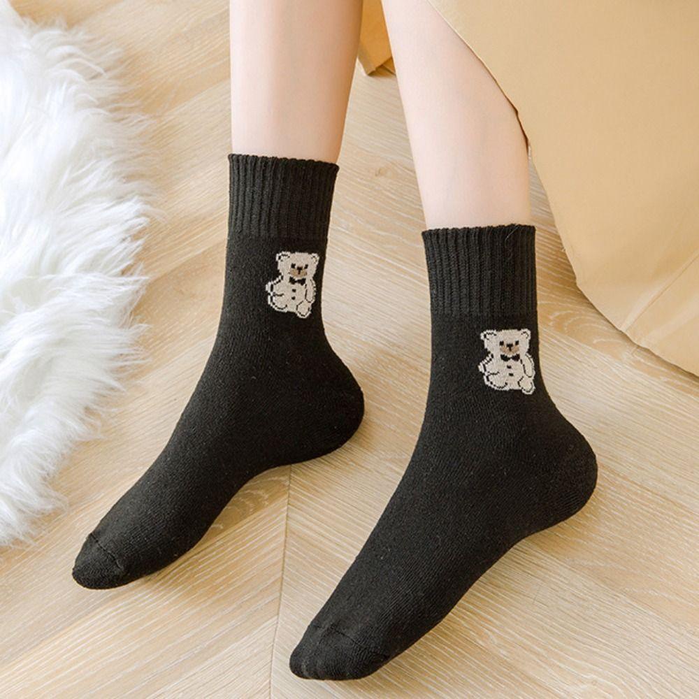 Vớ Cotton Dày Giữ Ấm Họa Tiết Hoạt Hình Phong Cách Harajuku 15H Cho Nữ