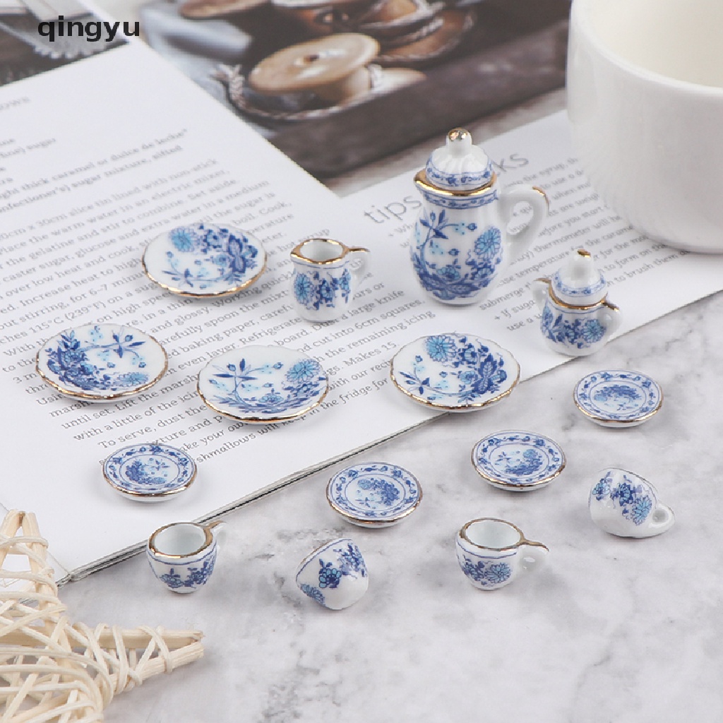 Bộ 15 Ấm Tách Uống Trà Bằng Sứ Tỉ Lệ 1: 12 Trang Trí Nhà Búp Bê