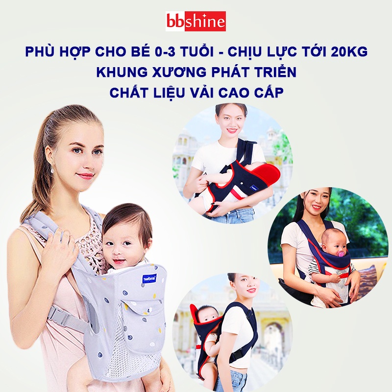 Địu em bé 0-3 tuổi đa năng BBShine, Địu cho bé 4 tư thế gọn nhẹ bề mặt lưới thoáng khí – SS034