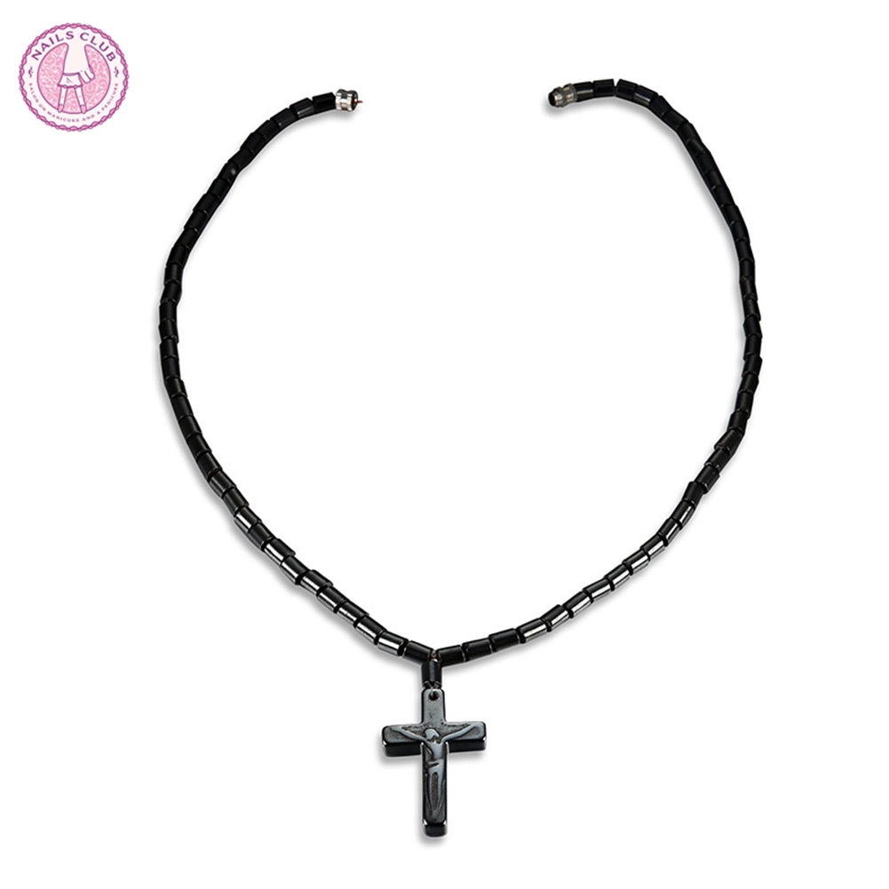 Vòng cổ Đá Hematite Màu Đen Từ Tính Mặt Thánh Giá Thời Trang Cho Nam Và Nữ