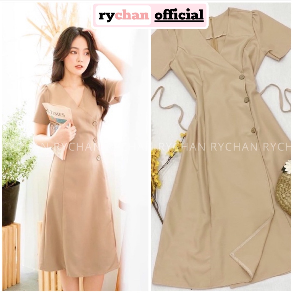 Đầm Nữ Dự Tiệc Tay Ngắn Bo Eo Nút Dừa Thanh Lịch, Đầm Kem Cổ Thuyền Cực Đẹp Của Năm [ẢNH THẬT CUỐI] - DX9771.