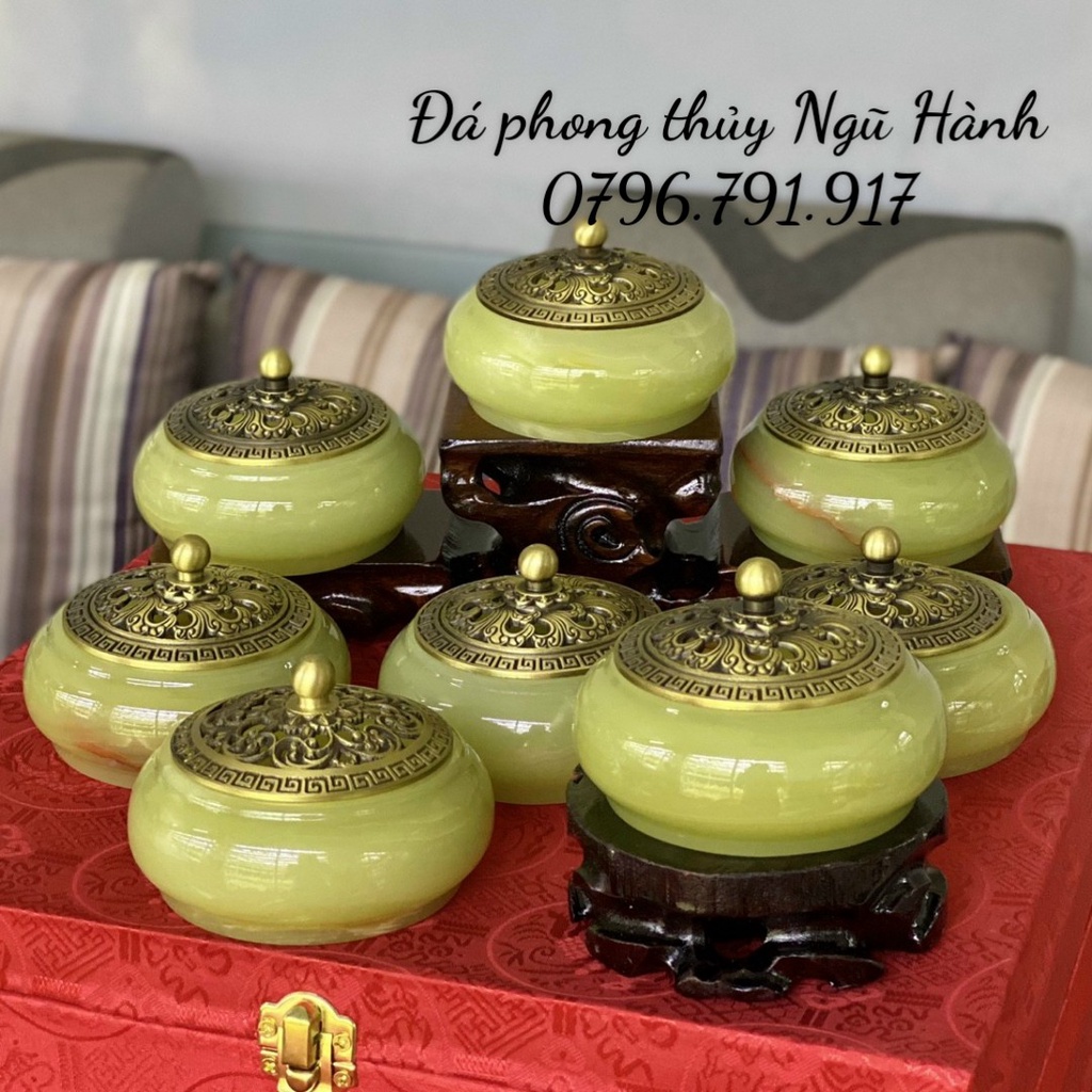 Bát xông trầm đá ngọc pakistan - đường kính 10cm, cao 7cm
